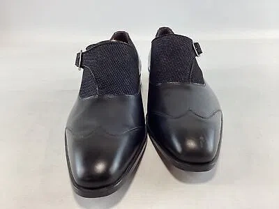 Pre-owned Mezlan Mens  Black Gray Leather Amedeo Monk Strap Dress Shoes Size 9 In Black/gray