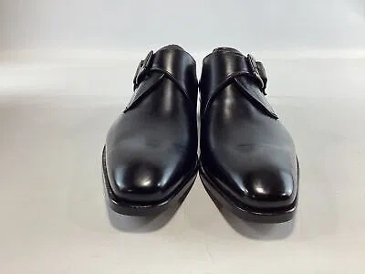 Pre-owned Mezlan Mens  Coimbra Black Leather Monk Strap Dress Shoes 8m