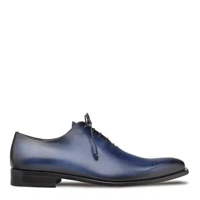 Pre-owned Mezlan Mens Solid Blue Lace-up Oxford Leather Dress Shoes