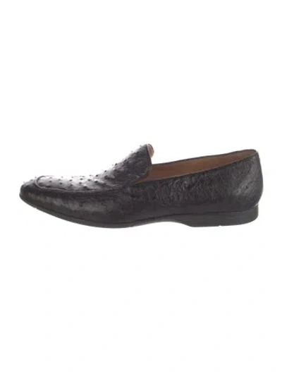 Pre-owned Mezlan Ostrich Animal Print Loafers In Black