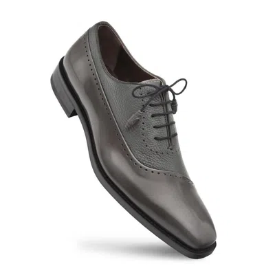 Pre-owned Mezlan Postdam Men's Genuine Deerskin And Calfskin Oxford Shoes, Grey In Gray