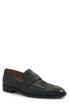 Mezlan Stamped Croc Embossed Penny Loafer In Black
