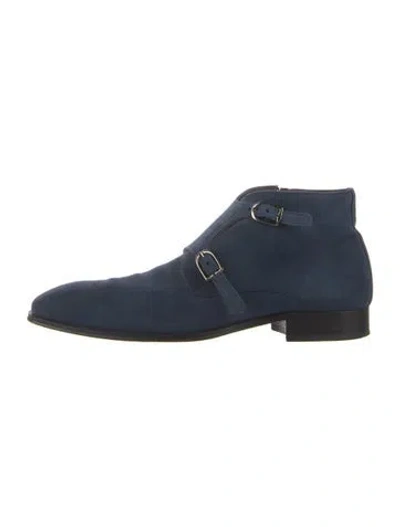 Pre-owned Mezlan Suede Monk Straps In Blue