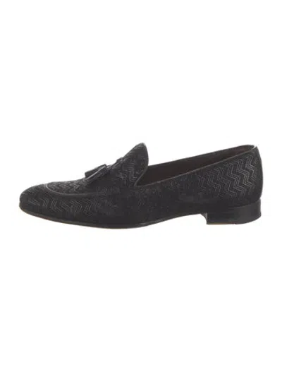 Pre-owned Mezlan Suede Patterned Loafers In Black