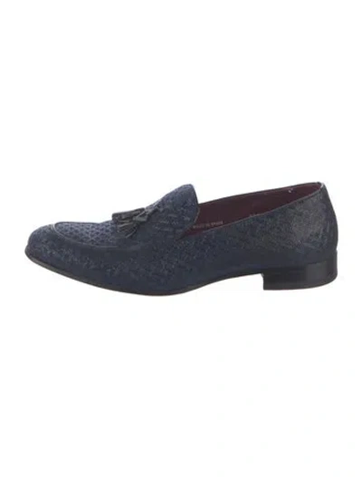 Pre-owned Mezlan Suede Patterned Oxfords In Blue