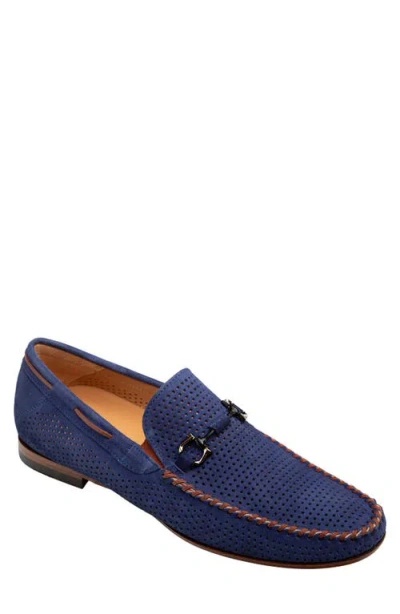 Mezlan Tarraco Perforated Suede Bit Loafer In Blue