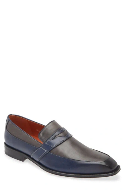 Mezlan Two-tone Leather Penny Loafer In Blue/ Pearl Grey