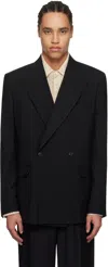 Mfpen Black Double Breasted Blazer In Black Tropical Wool