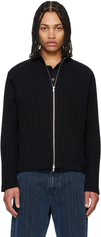 Mfpen Black Leisure Zip Up Sweater In Black Rib