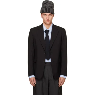 Mfpen Black Single Breasted Blazer In Black Dry Wool