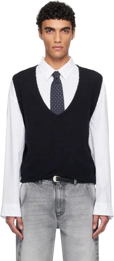 Mfpen Black V-neck Vest In Black Snug