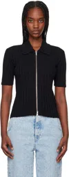Mfpen Black Zip Up Polo In Black Rib