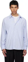 Mfpen Distant Striped Organic Cotton-poplin Shirt In Blue