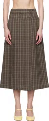 Mfpen Brown Classic Wrap Midi Skirt In Brown Linen Check