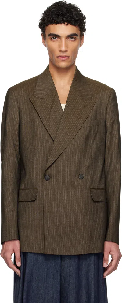 Mfpen Brown Double Breasted Blazer In Nutmeg Vintage Strip
