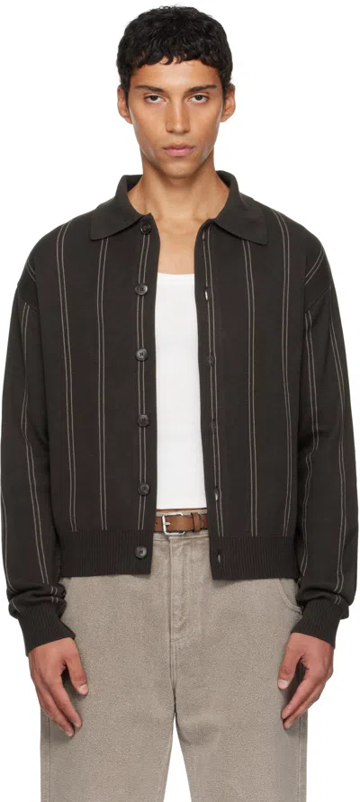 Mfpen Biscuit Stripe Formal Cotton Cardigan In Burgundy