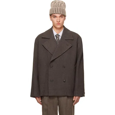 Mfpen Brown Sentence Peacoat Jacket In Ash Brown Recycled W