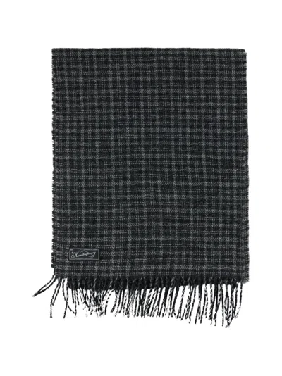 Mfpen Check-pattern Fringed Scarf In Black