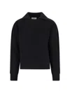 Mfpen Open Collar Ribbed Knit Sweater In Black