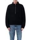 Mfpen Common Half Zip Sweater Black Fuzzy Recycled Fleece In Black