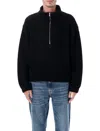 Mfpen Common Half Zip Sweater Black Fuzzy Recycled Fleece In Black