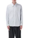 Mfpen Evening Pinstriped Cotton-poplin Shirt In Blue Stripe