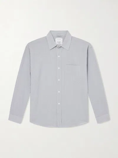 Mfpen Executive Checked Cotton-seersucker Shirt In Gray