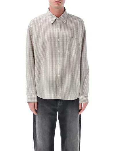 Mfpen Executive Relaxed Fit Checked Poplin Shirt In Gray