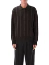 Mfpen Biscuit Stripe Formal Cotton Cardigan In Burgundy
