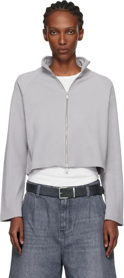 Mfpen Gray Cropped Leisure Zip Up Track Jacket