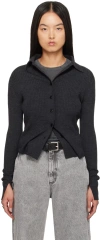 Mfpen Gray Knitted Collar Cardigan In Dark Grey
