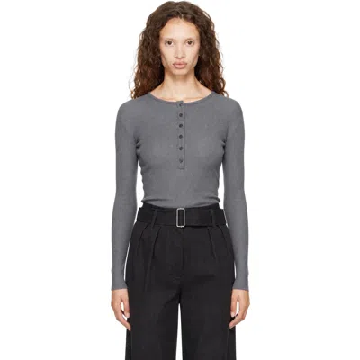 Mfpen Gray Long Sleeve Henley In Lead Grey