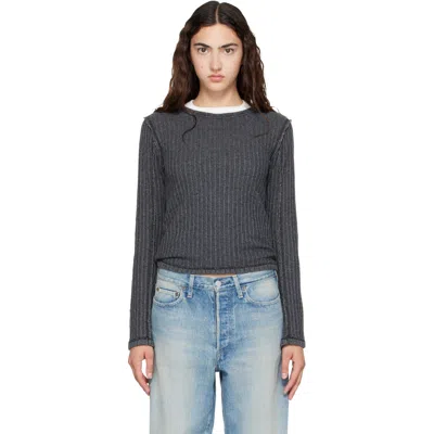 Mfpen Gray Ls Rib T-shirt In Boucle Rib