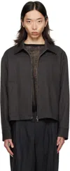 Mfpen Structured Brown Jacket With Front Zipper In Black
