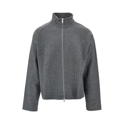 Mfpen Herringbone Cotton Full-zip Sweatshirt In Gray