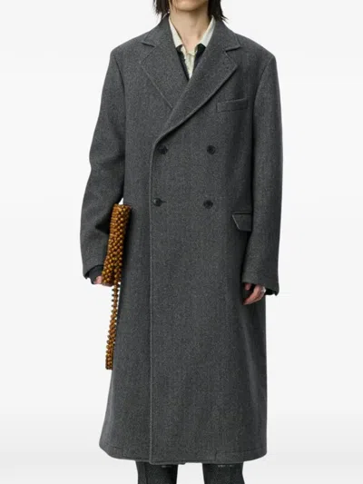 Mfpen Herringbone Double-breasted Coat In Gray