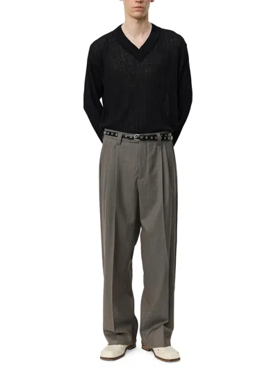 Mfpen High-waisted Brown Trousers With Pleated Front In Black