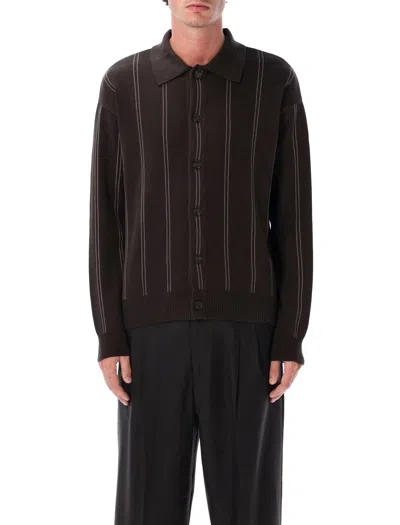 Mfpen Biscuit Stripe Formal Cotton Cardigan In Burgundy