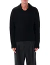 Mfpen Open Collar Ribbed Knit Sweater In Black