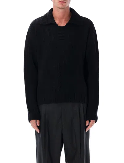 MFPEN MFPEN MFPEN WOOL KNIT SWEATER WITH COLLAR BLACK