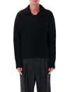 Mfpen Open Collar Ribbed Knit Sweater In Black
