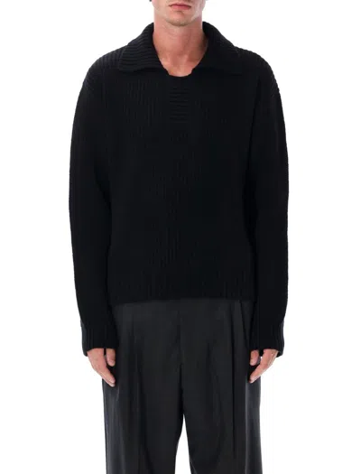 MFPEN OPEN COLLAR RIBBED KNIT SWEATER