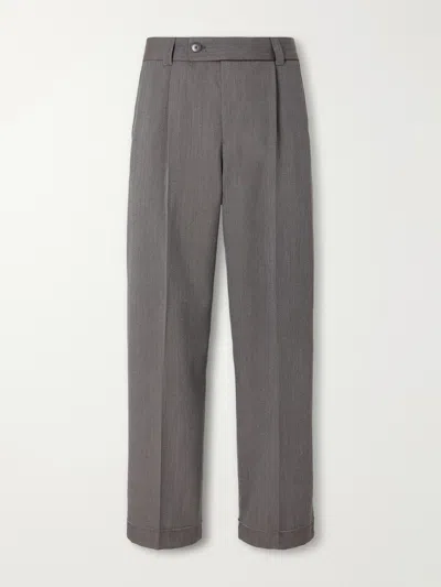 Mfpen Patch Straight-leg Wool-twill Trousers In Gray