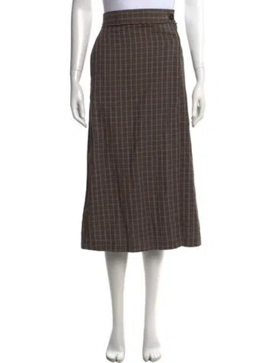 Pre-owned Mfpen Plaid Print Midi Length Skirt In Brown