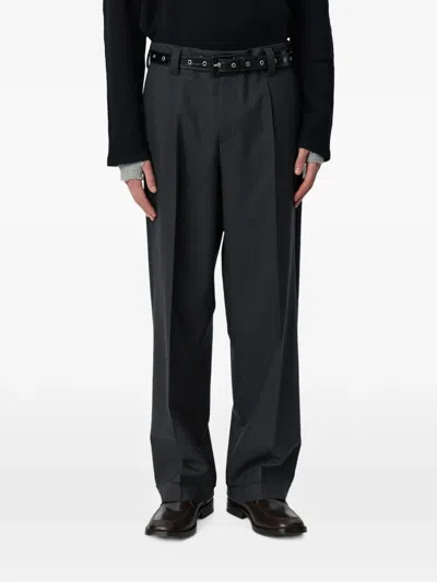 Mfpen Pleated Frayed-edge Trousers In Black