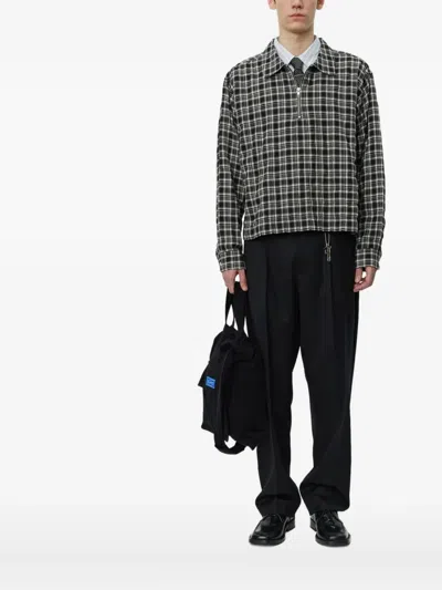 Mfpen Quarter-zip Plaid-check Shirt In Black