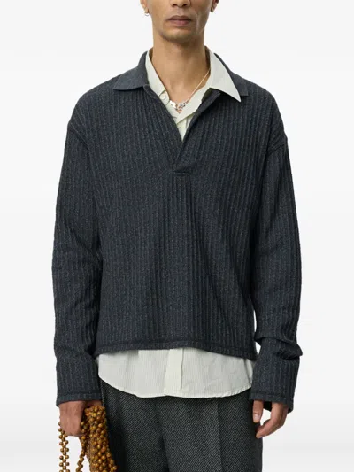 Mfpen Ribbed-knit Bouclé Polo Shirt In Black