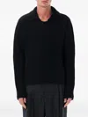 Mfpen Open Collar Ribbed Knit Sweater In Black