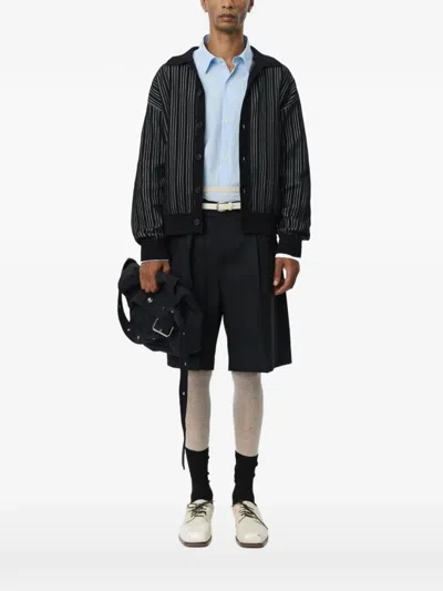 Mfpen Striped Button-up Cardigan In Black