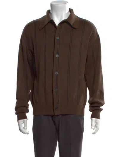 Pre-owned Mfpen Striped Collar Cardigan In Brown